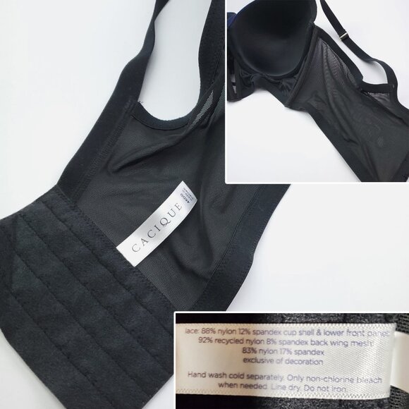 Cacique 46DD Bra Seriously Sexy Lightly Lined Balconette Shimmer Lace Bows NWT - Picture 12 of 13